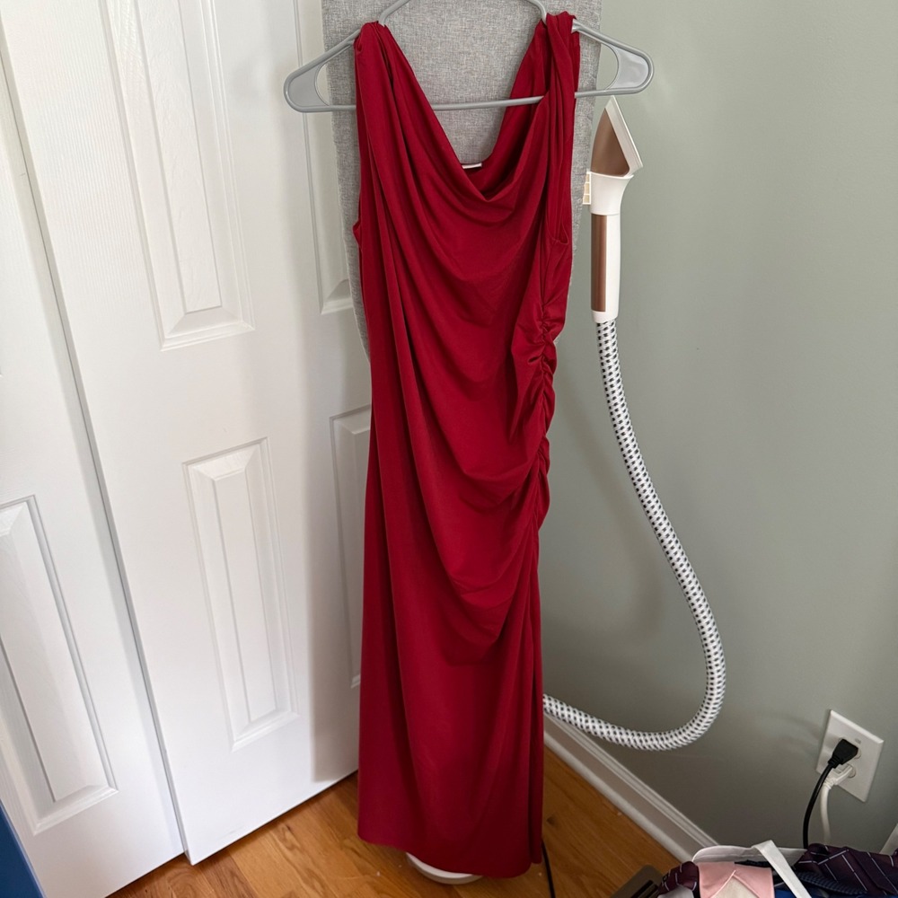 Abercrombie & Fitch Cowl Neck Draped Maxi Dress M Red Ruched Romantic Grecian